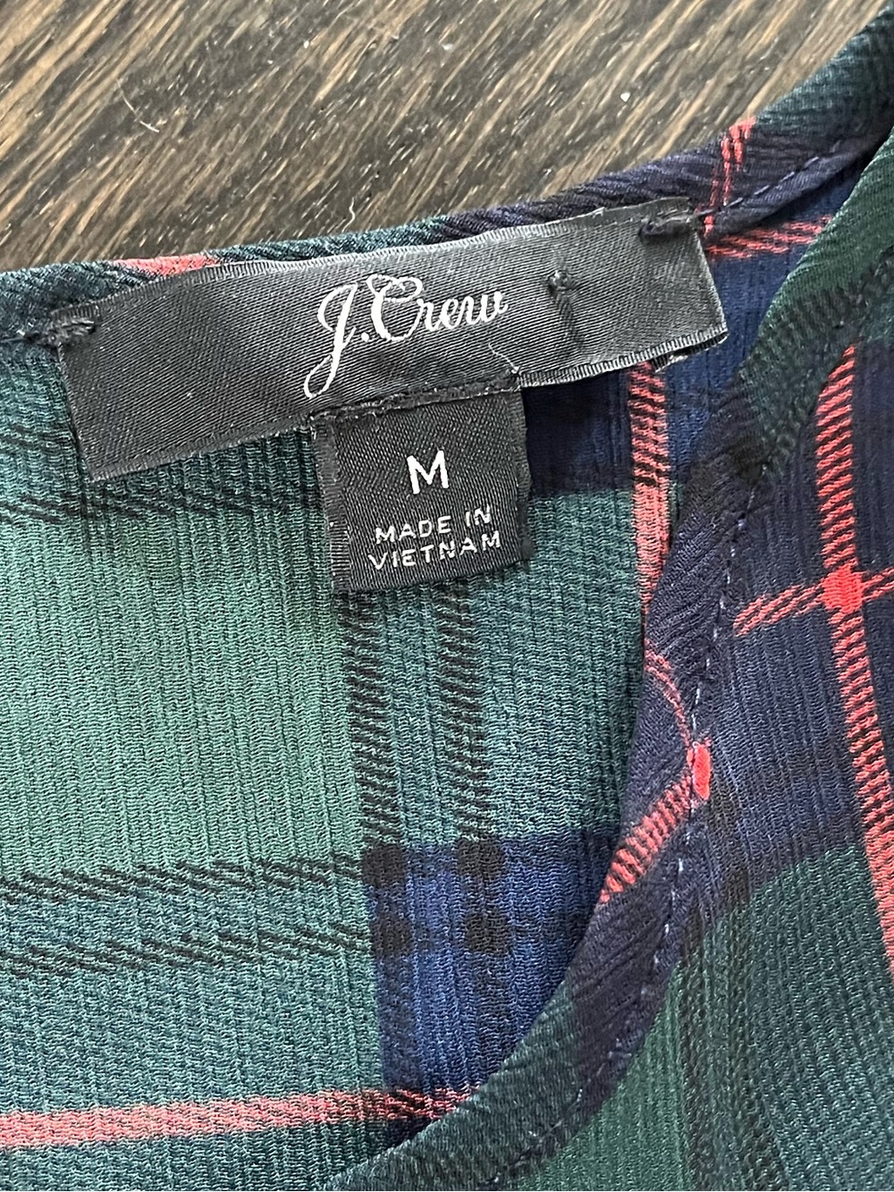 J. Crew Glendale Green & Navy Plaid Cinched Waist Sheer Mini Dress Size M - Picture 4 of 7